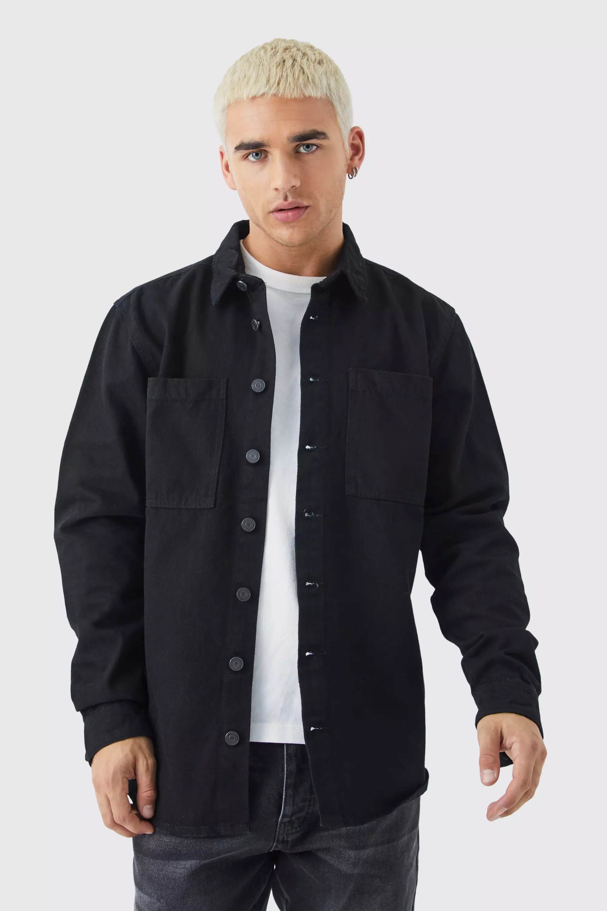Mens black denim overshirt store